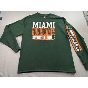 Miami Hurricanes Long Sleeve Shirt Green Mens XL Hanes Sleeve Logo